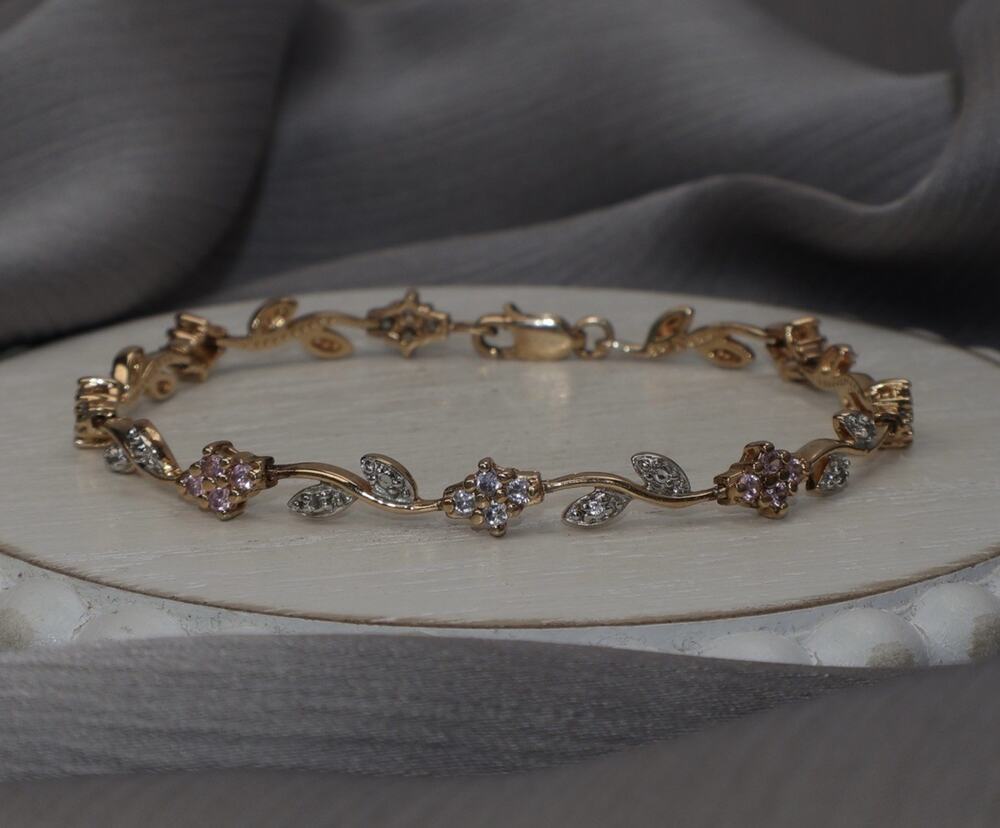 Sterling Silver Vine & Floewer Chain Bracelet 8.6G / 7.1in